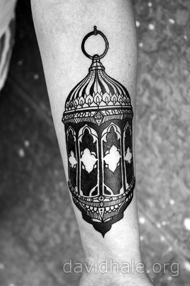 Awesome Blackwork Lantern Tattoo On Forearm