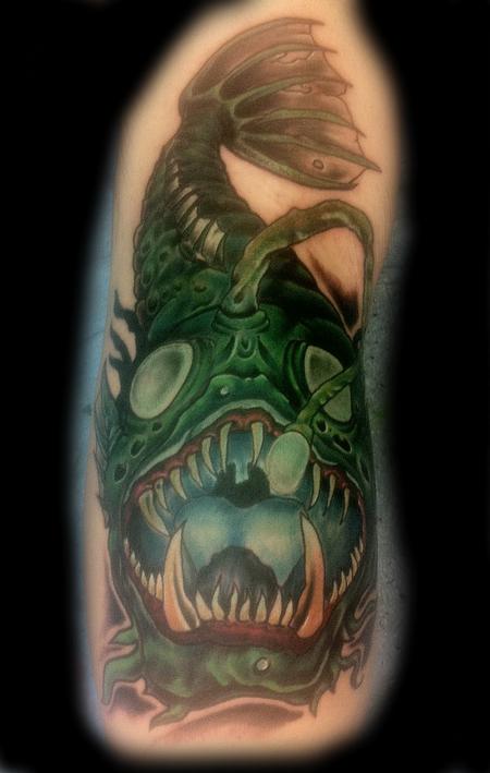 Awesome Green Angler Fish Tattoo