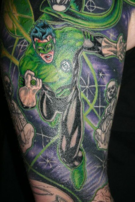 Awesome Green Lantern With Stars Tattoo
