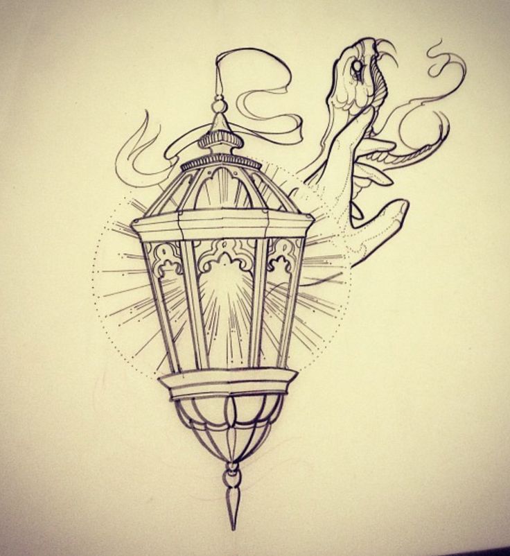 Awesome Lantern With Snake Tattoo Sketch