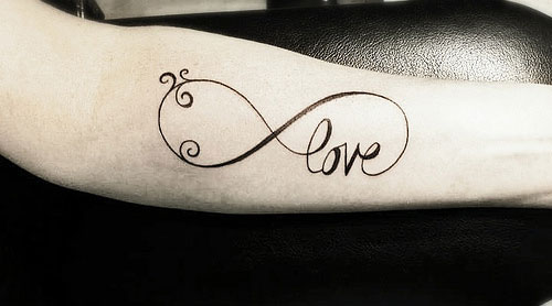 Awesome Love Infinity Tattoo On Forearm