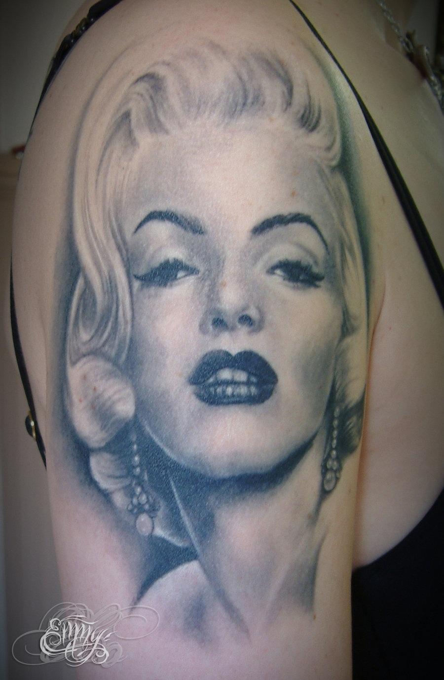 Awesome Marilyn Monroe Tattoo On Right Half Sleeve