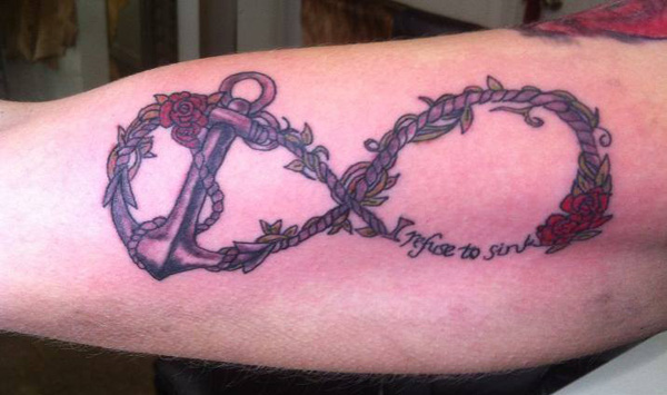 Awesome Navy Infinity Symbol Tattoo On Biceps