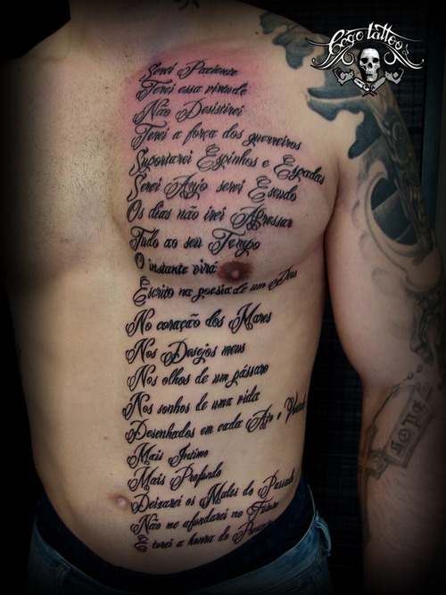 Awesome Poem Tattoo On Front Body For Men