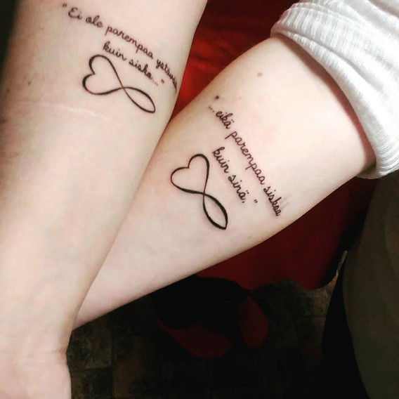 Awesome Sisters Infinity Symbol Tattoos On Forearms