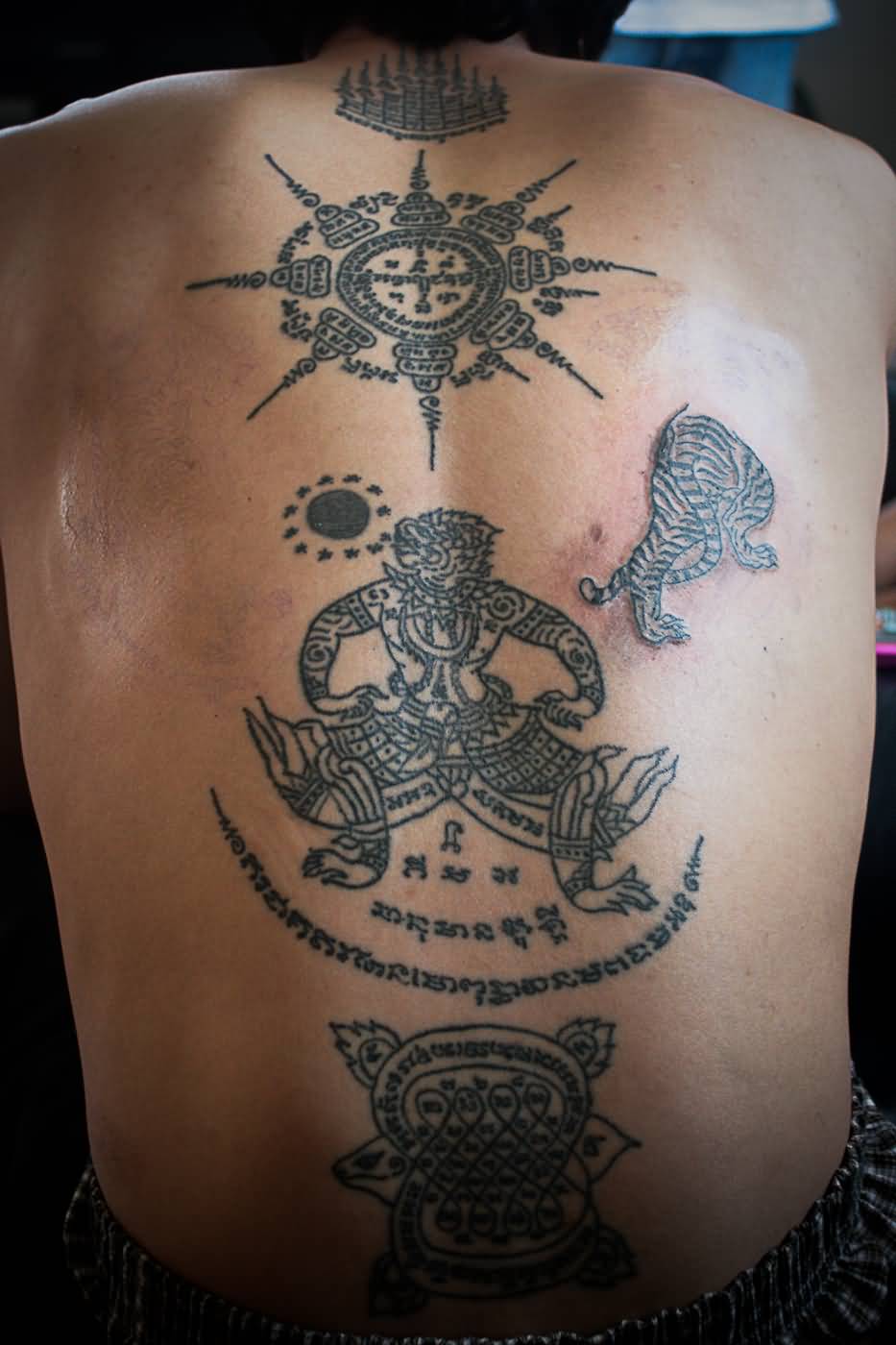 Awesome Spiritual Thai Tattoo On Full Back