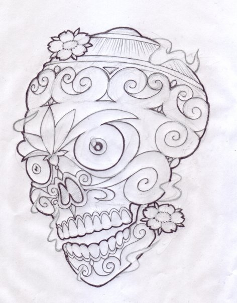 Awesome Tibetan Skull Tattoo Sketch