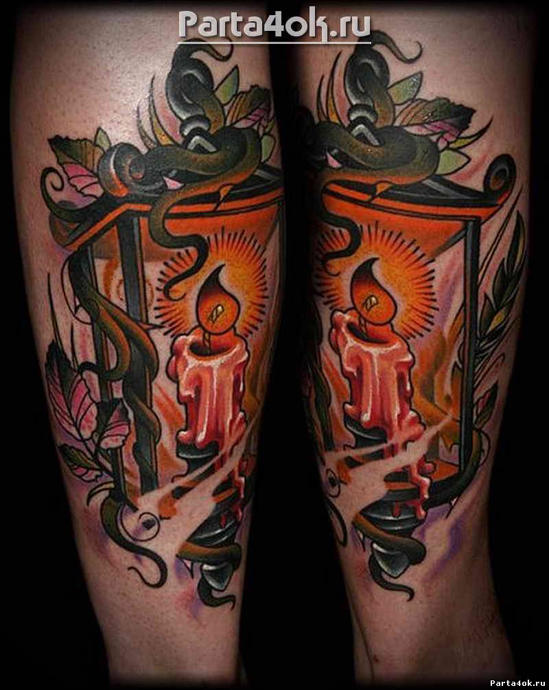 Awesome Traditional Candle Lantern Tattoo
