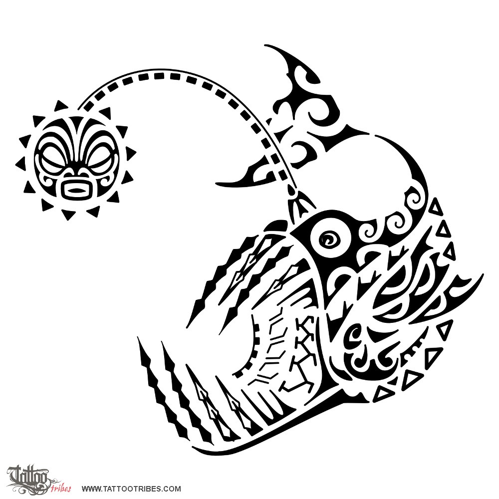 Awesome Tribal Angler Fish Tattoo Stencil