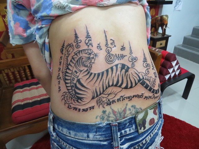 Bamboo Tiger Thai Tattoo On Lower Back For Girls