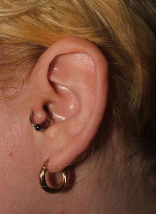 Bead Ring Tragus Piercing On Girl Left Ear