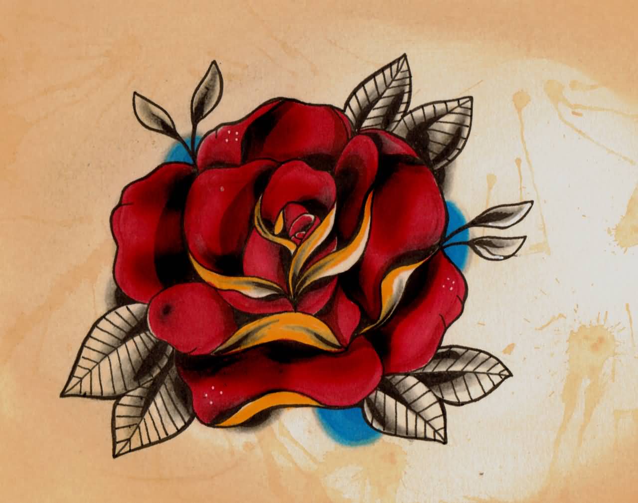 Beautiful Old School Rose Tattoo Design