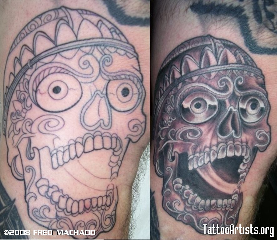 Before And After Tibetan Skull Tattoo