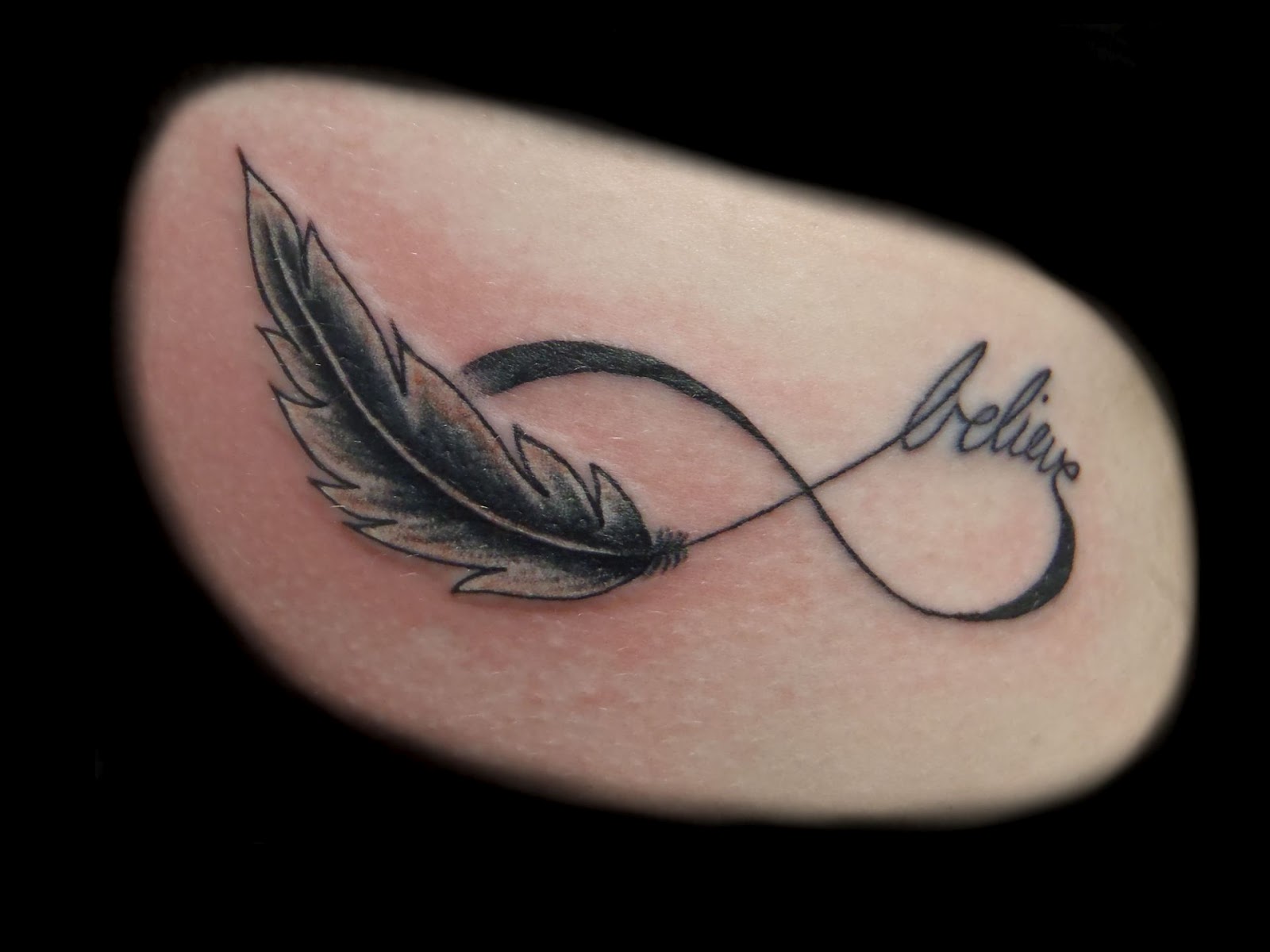 Believe Infinity With Feather Symbol Tattoo