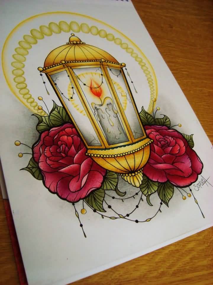 Best Rose Candle Lamp Tattoo Stencil