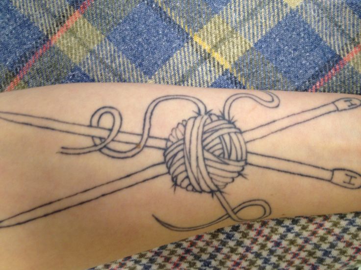 Big Knitting Needles With Yarn Tattoo On Arm