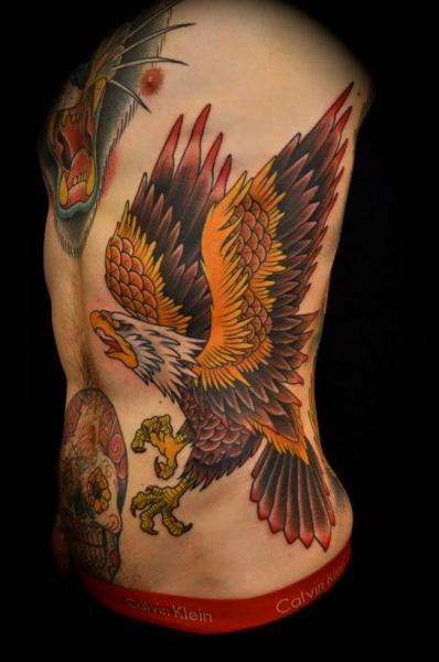 Big Old School Eagle Tattoo On Side Rib For Men