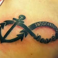 Black Anchor Infinity With Love Lettering Tattoo