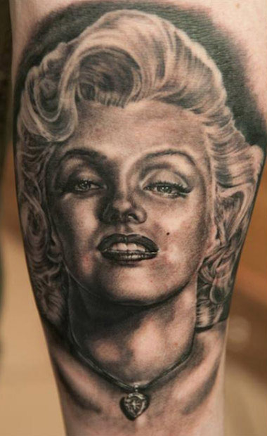 Black And Grey Marilyn Monroe Portrait Tattoo