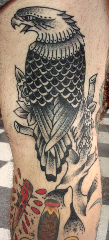 Black And Grey Old School Eagle Tattoo By The Gus