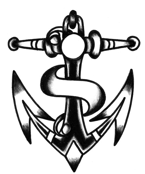 Black And White Old School Anchor Tattoo Design