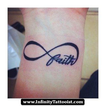 Black Faith Infinity Symbol Tattoo On Wrist