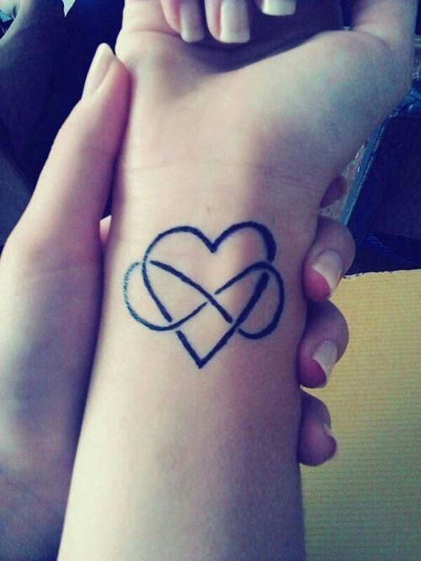 Black Heart And Infinity Tattoo On Wrist