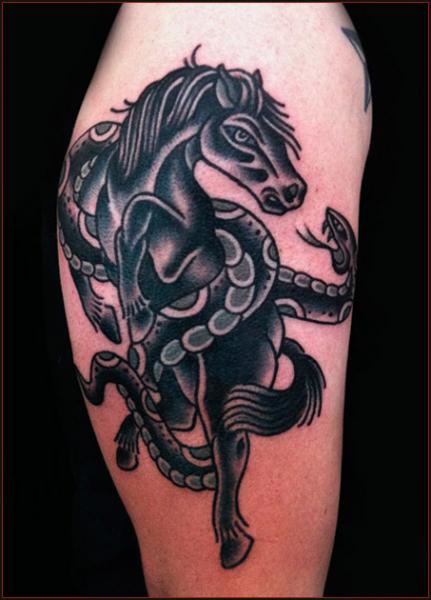 Black Horse And Snake Old School Tattoo