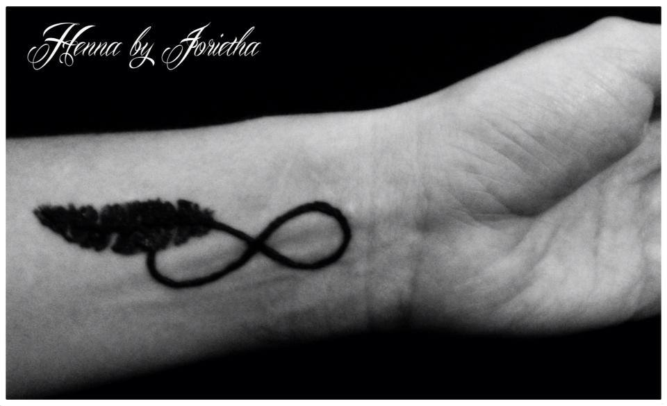 Black Infinity Feather Tattoo On Wrist By Jorietha