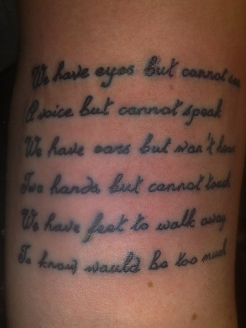 Black Poem Tattoo On Arm