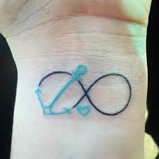 Blue Anchor Love Infinity Tattoo On Wrist