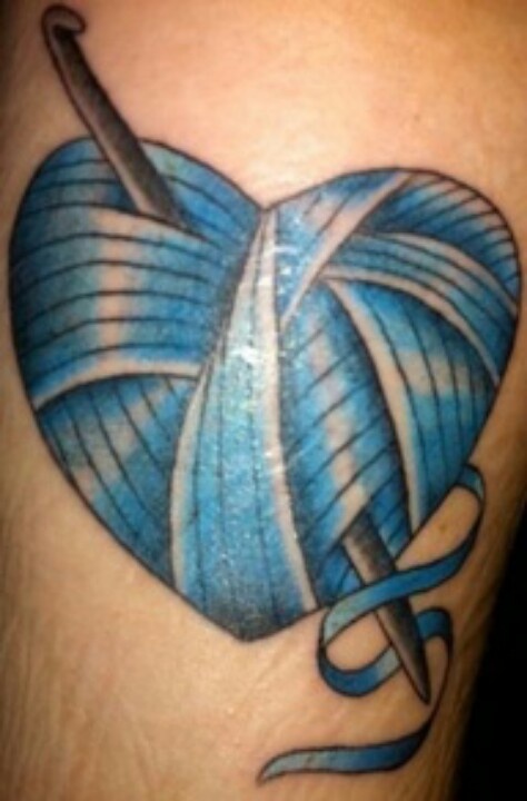 Blue Heart Yarn Knitting Tattoo