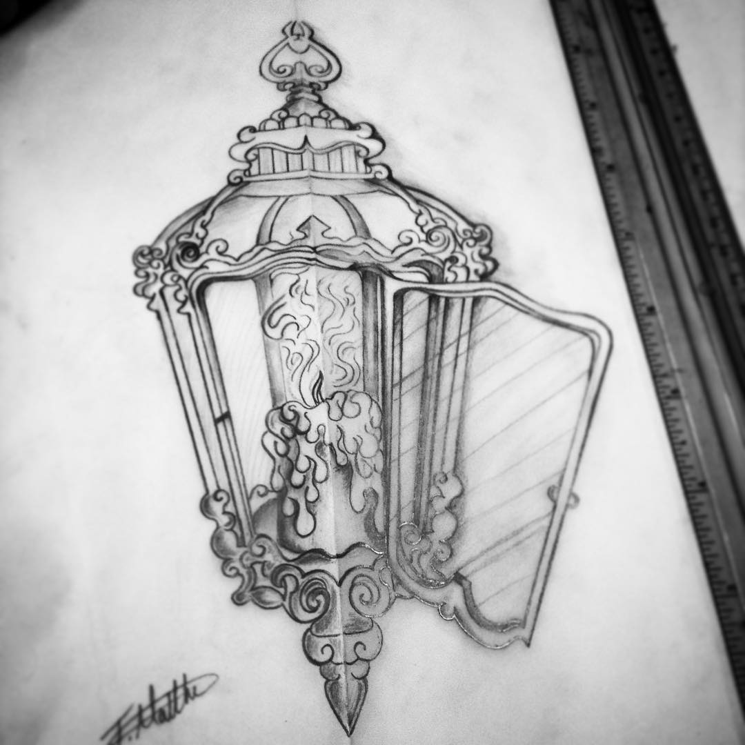 Brilliant Victorian Candle Lantern Tattoo Drawing