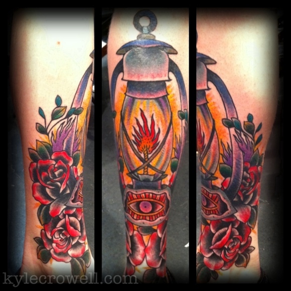 Candle Lamp With Eye Traditional Tattoo