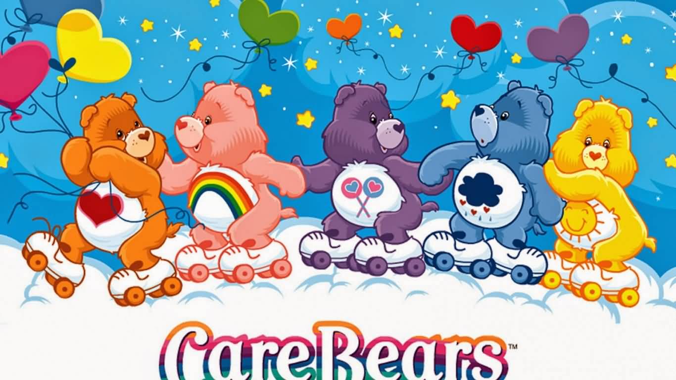 Care Bears Skating With Heart Balloons