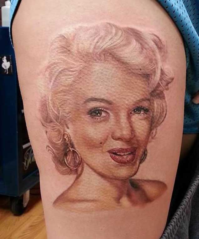 Classic Marilyn Monroe Portrait Tattoo On Left Half Sleeve