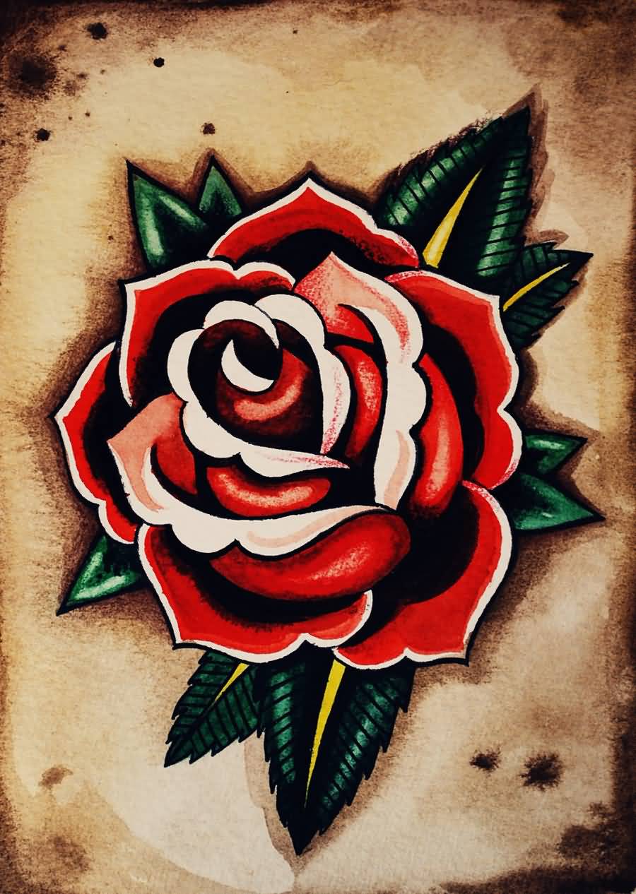 Classic Old School Rose Tattoo Design