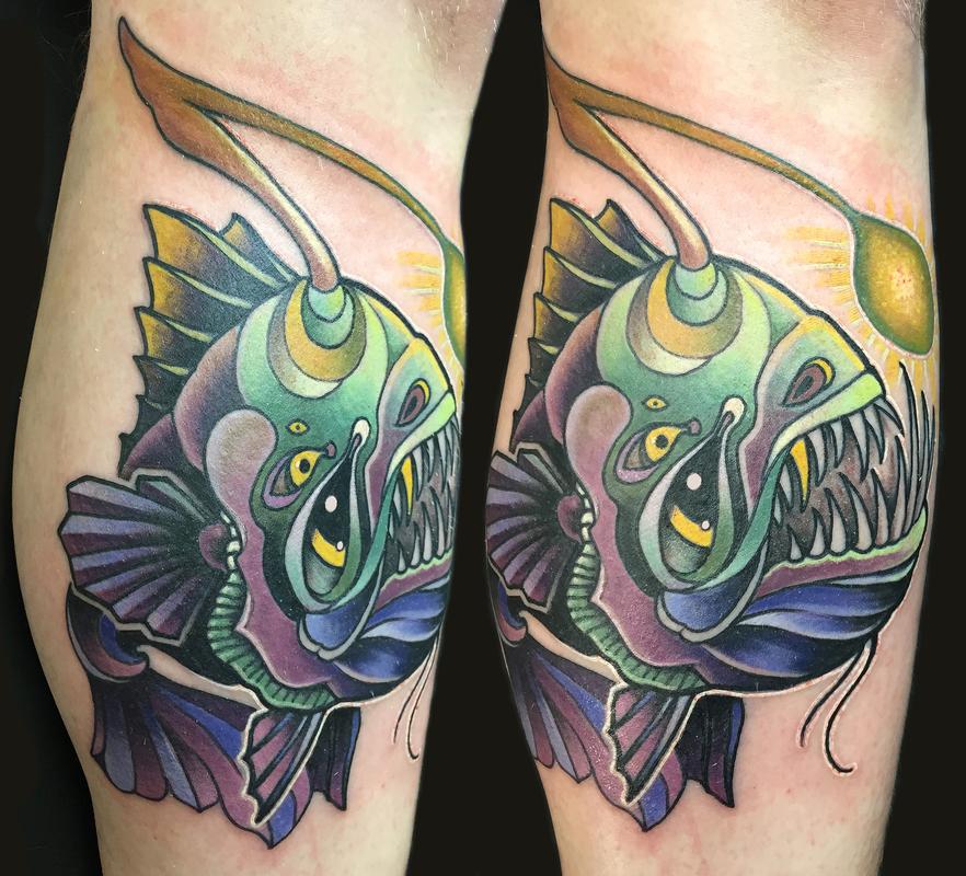 Colorful Angler Fish Tattoo By Matt Stebly