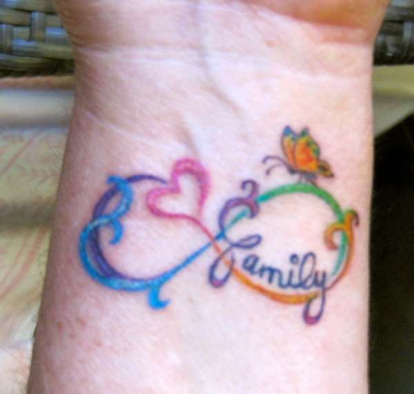 Colorful Family Infinity Tattoo On Wrist