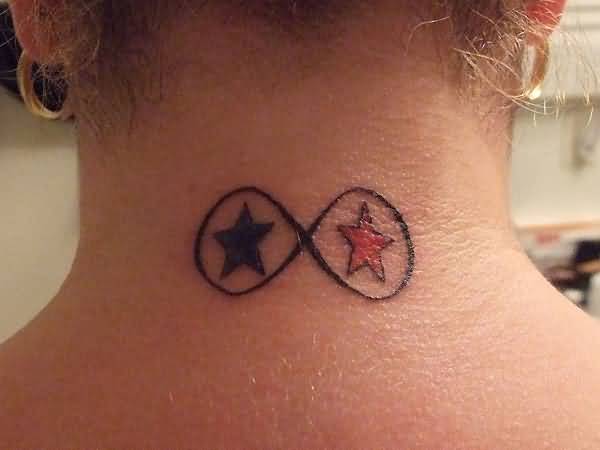 Colorful Stars Infinity Symbol Tattoo On Nape