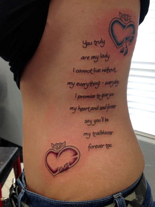 Cool Love Poem Tattoo On Side Rib For Girls