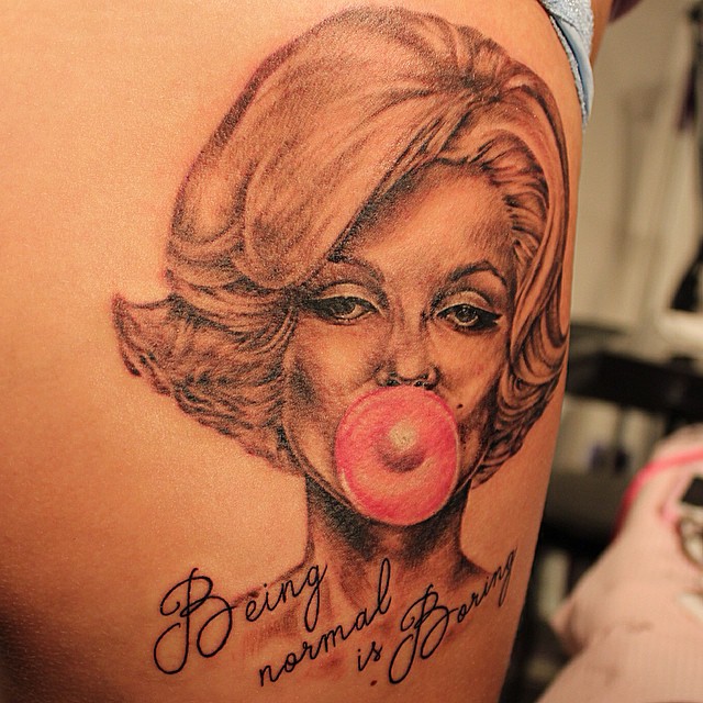 Cool Marilyn Monroe With Bubble Gum Tattoo