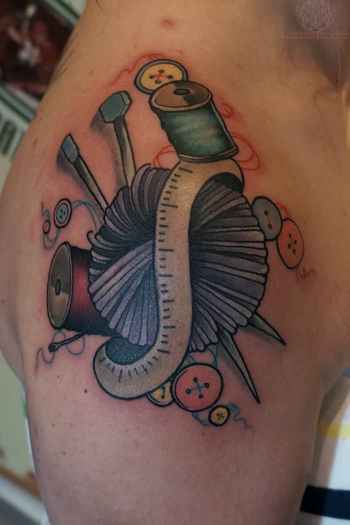 Crafting Knitting Tattoo On Right Shoulder