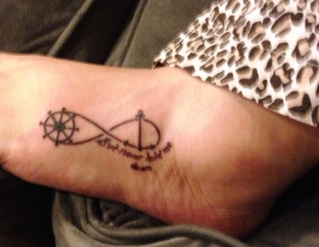 Creative Navy Infinity Symbol Tattoo On Foot
