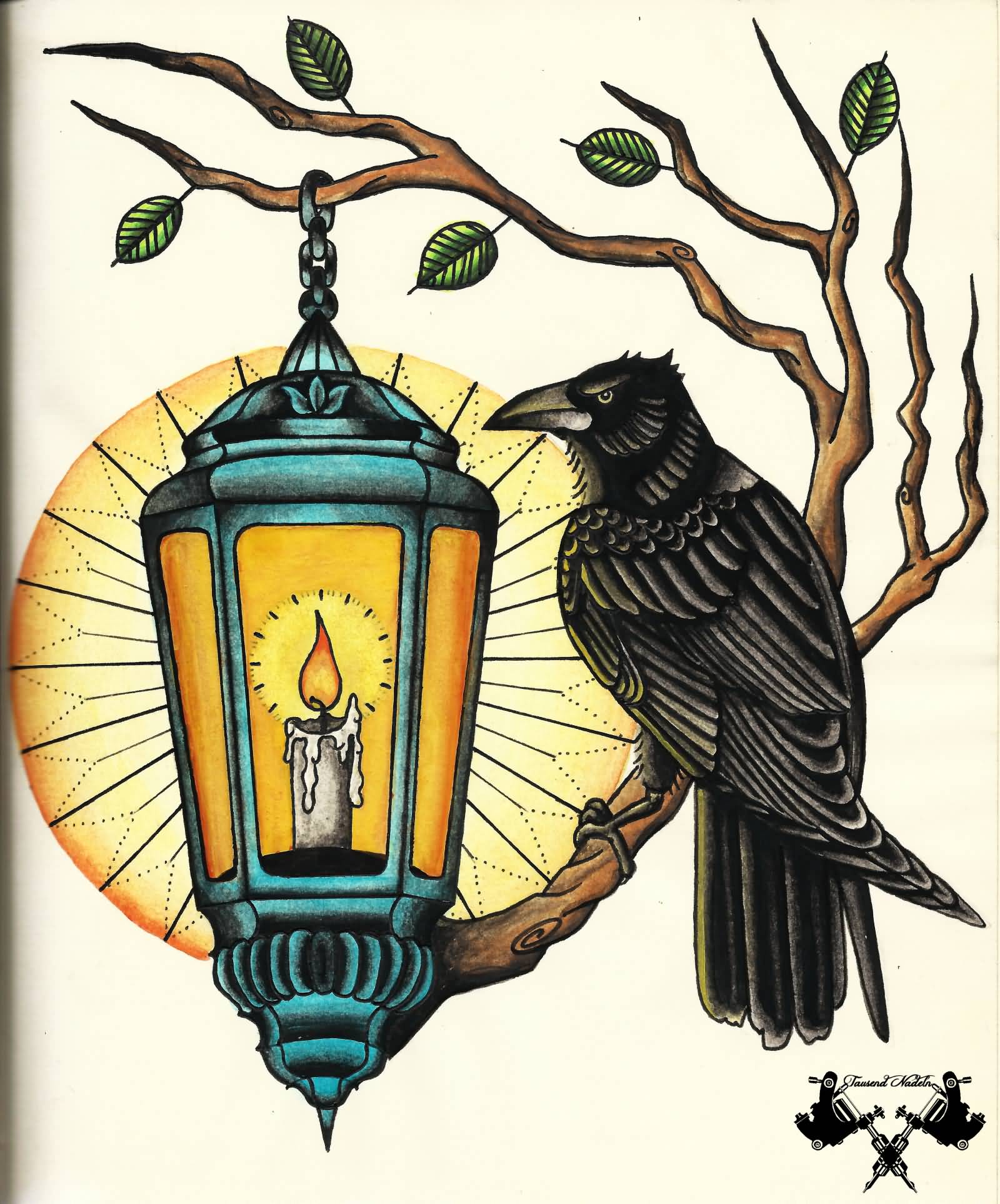 Crow And Lantern Tattoo Design By Tausend Nadeln