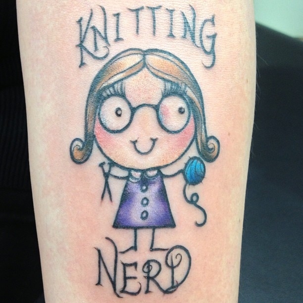 Cute Knitting Nerd Tattoo