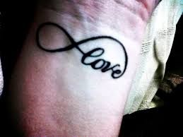 Dark Black Love Infinity Symbol Tattoo On Wrist