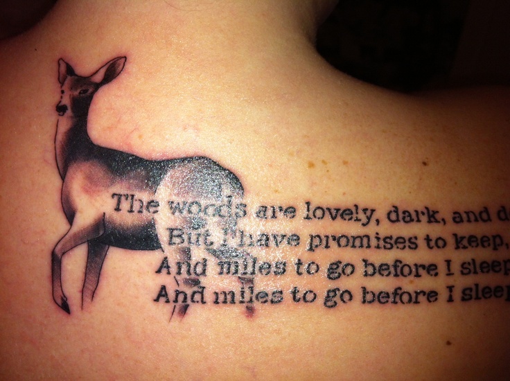 Deer And Poem Tattoo On Upper Back