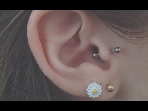 Double Lobe And Tragus Piercing With Silver Barbell