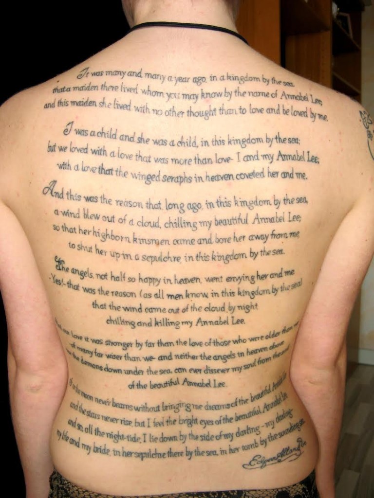 Edgar Allan Poe Poem Tattoo On Full Back
